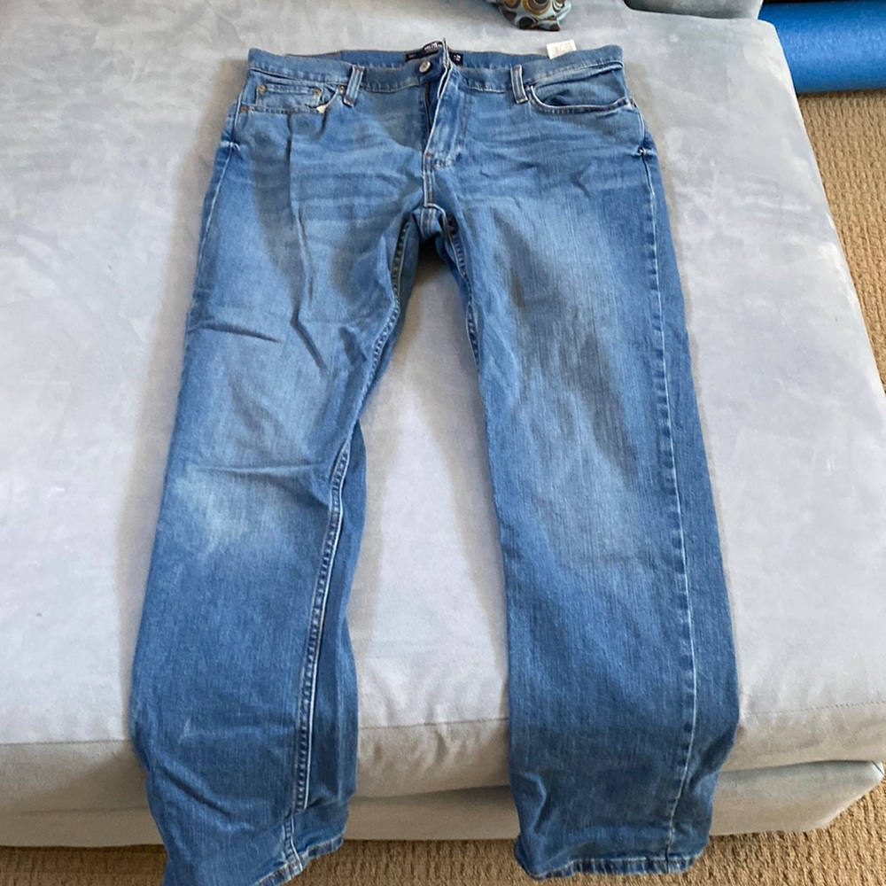 Hollister Slim Straight Jeans, 34 x 32, Blue Wash